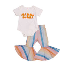 0-24m verão bebê meninas conjuntos de roupas carta manga curta macacão colorido listrado alargamento calças 2024 - compre barato