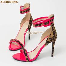 ALMUDENA rosa amarillo color Patchwork sandalias leopardo Stiletto tacones vestido bombas de piel de serpiente Correa hebilla zapatos de banquete bombas 2024 - compra barato