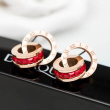 Top Quality Stainless Steel Stud Earrings Double Loop Elegant Women Roman Numerals Cubic zirconia Earrings Gift Jewelry Z002 2024 - buy cheap