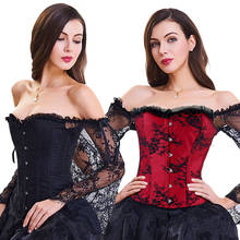 Women Lace Red Corset Top Overbust Sexy Steampunk Bustiers Long Sleeves Off Shoulder Shapewear Black Gothic Bodice Costume S-6XL 2024 - buy cheap