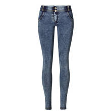 Женские обтягивающие эластичные джинсы персик Лифт бедра пуш-ап фитнес Форма узкие брюки супер эластичный пояс с низкой талией леггинсы размера плюс 2024 - купить недорого