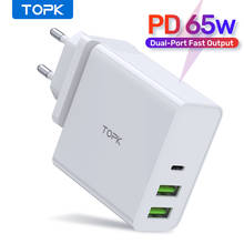 TOPK 65W PD USB быстрое зарядное устройство адаптер UK EU Быстрая зарядка 3.0 Type C USB зарядное устройство QC 3,0 для ноутбуков, планшетов, мобильных телефонов 2024 - купить недорого