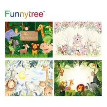 Allenjoy photography jungle birthday party Forest backdrop Wild Animals Safari party wood background Custom children photophone 2024 - buy cheap