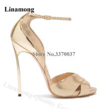 Linamong Designer Open Toe Gold Silver Metal Stiletto Heel Sandals Pattern Leather Strange Heel Sandals Wedding Dress Shoes 2024 - buy cheap