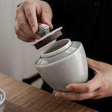 Pote de chá padrão água gelo cinza, pote de chá pequeno estilo japonês de cerâmica selado lata pu'er jarra de chá viagem caixa de chá cartucho 2024 - compre barato