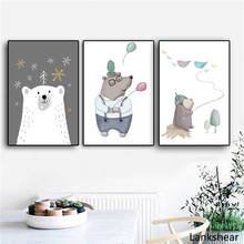 Pintura en lienzo minimalista para decoración de habitación de niños, póster de guardería con estampado de oso Animal de dibujos animados, imagen de pared moderna escandinava, 3 piezas 2024 - compra barato