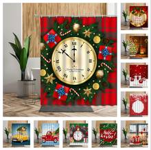 Merry Christmas Bathroom Shower Curtains Gold Xmas Bells Clock Gift Pattern Waterproof Polyester Home Bath Decoration Curtain 2024 - buy cheap