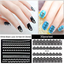 30PCS Mixed Design Black White Lace 3d Nail Art Stickers Adhesive Nail Art Tips Decoration Accessories DIY Nail Beauty Tools 2024 - buy cheap