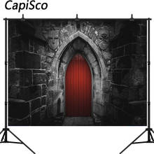 Capisco-Fondo de fotografía para niños, telón de fondo para estudio fotográfico de Halloween, casa vieja, puerta roja, ladrillo negro 2024 - compra barato