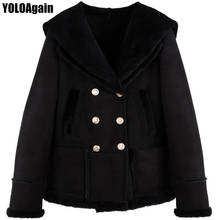 YOLOAgain high quality women double breasted black shearling jacket winter warm thick ladies fur lining shearling coat 2024 - buy cheap