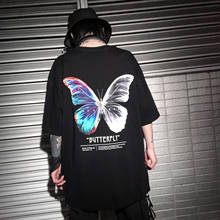 Fashion Print Butterfly Anime T shirt Men 2021 Korean Harajuku Oversized Short Sleeve Streetwear Vintage Hip Hop T shirt Clothes 2024 - buy cheap