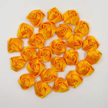 100 unids/bolsa de cinta de satén amarilla y dorada de 3,5 CM, flores de seda con cabeza de rosa, ramo de boda artesanal, accesorios de tela para el cabello 2024 - compra barato
