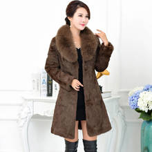 Abrigo de piel sintética para mujer, chaquetas de piel de conejo, abrigo grueso y cálido con cuello de piel de zorro, chaqueta negra de talla grande 5XL WXF036 s 2024 - compra barato
