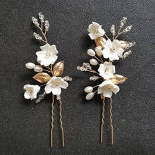 SLBRIDAL Handmade Alloy Leaf Ceram Flower Freshwater Pearls Bridal Hair Pin Wedding Hair Sticker Women Jewelry Hair Accessories 2024 - buy cheap