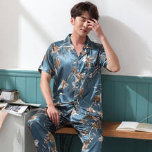 Conjunto de pijamas de verão de seda, pijama masculino com manga curta, gola virada para baixo, roupa de dormir masculina, pijamas soltos de tamanho grande 2024 - compre barato