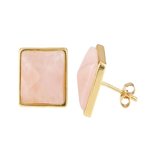 FYJS Unique Elegant Women Jewelry Light Yellow Gold Color Natural Rose Pink Quartz Square Shape Stud Earrings 2024 - buy cheap