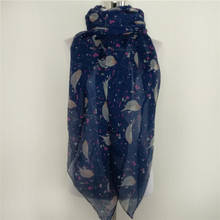 Bufanda de viscosa suave para mujer, pañuelo con estampado de pájaro, azul cielo y blanco, Foulards Snood 2024 - compra barato