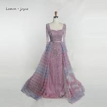 Limão joyce luxo vestidos de noite mangas compridas com miçangas a linha dubai robe soiree longue plus size 2024 - compre barato