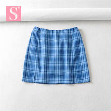 STVY Streetwear-Falda ajustada de tartán azul para mujer, con abertura de cintura alta minifalda, faldas a cuadros Harajuku para verano, 2020 2024 - compra barato