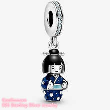 100% 925 Sterling Silver Japanese Doll in Blue Kimono Dangle Charm beads Fits Original Pandora bracelets Jewelry Making 2024 - buy cheap