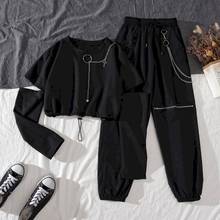 Tracksuit Two Piece Set Women Spring Autumn Harajuku Cargo Pants Handsome Cool Two-piece Suit Chain Long Sleeve+Ribbon Pants 2024 - buy cheap