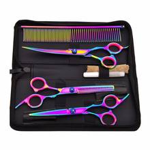 Professional 7-inch color pet scissors dog grooming comb combing hair, stainless steel pet cats and dogs 4 sets of haircut tools 2024 - buy cheap