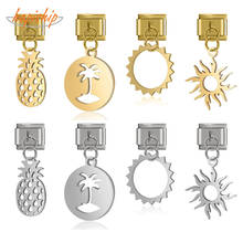 Hapiship Original Daisy Pineapple Star Coconut Tree Round HAND Charm Links Fit 9mm Bracelet Stainless Steel Jewelry Making DJ237 2024 - buy cheap