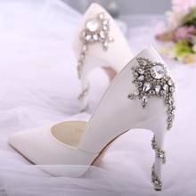 Spring pointed white banquet dress wedding women's singles shoes stiletto rhinestone shallow mouth pointed side empty sandals 2024 - buy cheap