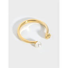Anillo de Plata de Ley 925 con forma de flor para mujer, joyería fina, Simple, Perla de imitación, accesorios de Color dorado 2024 - compra barato