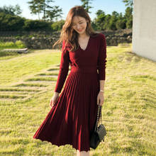 4 colors available new arrival fashion knit bouncy formal dress temperamental high quality warm vintage elegant  a-line dress 2024 - buy cheap