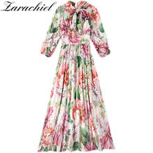 Vestido bohemio de Chifón con manga abombada y cuello de lazo para mujer, vestido Midi plisado con estampado Floral para vacaciones y playa, moda de verano 2021 2024 - compra barato