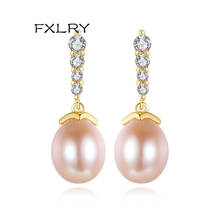 FXLRY Elegant Micro Paved Zircon Natural Pearls Fashion Drop Earrings CZ Stone For Women Wedding Jewelry 2024 - buy cheap