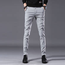 2019 Pants Men Casual Elastic Long Trousers Male Cotton lattice straight gray Work Pant men's Large size 28-38 2024 - buy cheap