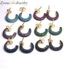 5 Pairs, Gold Color Cubic Zircon Stud Earrings Jewelry C Shaped Color CZ Micro Paved Women New Fashion Studs 2024 - buy cheap