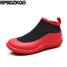 Дизайнерские 2021 для дождливой погоды водонепроницаемая обувь резиновые сапоги рыбацкие мужские дешевые ботинки размера плюс, без шнуровки на каждый день красные, черные, круглый носок Осенняя короткая 2024 - купить недорого