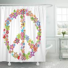70S Peace Flower Symbol Love Power Sign Floral Clipart Shower Curtain Waterproof Fabric 72 x 72 Inches Set with Hooks 2024 - buy cheap