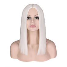 QQXCAIW-peluca Bob corta recta de 14 pulgadas, disfraz de fiesta de Cosplay, pelo sintético de fibra de alta temperatura, color blanco 2024 - compra barato