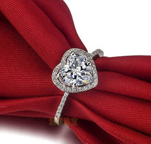 Incrível! Natural! Anel de noivado 2 ct forma de coração, anel de capinação, prata e branco para mulheres, frete grátis 2024 - compre barato