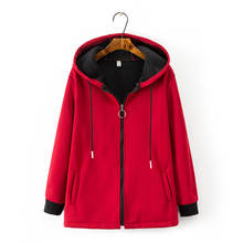 Casaco feminino casual com capuz, jaqueta feminina casaco plus size 4xl zíper vermelho e preto 2019 2024 - compre barato
