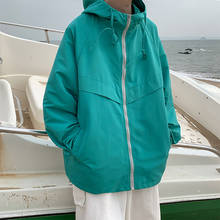 Куртка мужская Свободная на молнии, ветровка с капюшоном, повседневная верхняя одежда, цвет черный/зеленый, весна 2024 - купить недорого