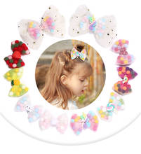 30pc/lot Hair Accessories Kids Organza Lace Hair Bows Korean Candy Color Pompom Hair Barrettes Unicorn Hair Clips for Girls 2024 - buy cheap