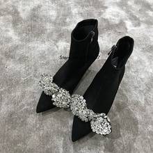 Fashion Stiletto Black High Heel Rhinestone Bow Ankle Boots Female Crystal Thin Heels Short Boots Women Shoes 2024 - buy cheap