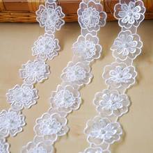 20Yards White Flower Applique Patch Embroidered Lace Trim Ribbon Pearl Two Pearls Patchwork Handmade Wedding Dress Sewing Craft 2024 - buy cheap