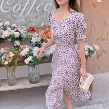 Sukienka-vestido informal Vintage de talla grande para mujer, vestido de gasa Floral púrpura, ropa de primavera y verano, 2021 2024 - compra barato