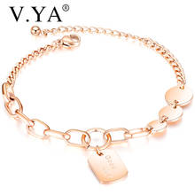 V. ya pulseira fashion de aço inoxidável, pulseira redonda quadrada rosa dourado/prata, acessório de joias 2024 - compre barato