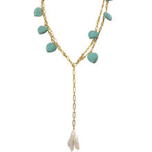 Collar barroco de piedra de Pino Azul en forma de corazón para mujer, joyería de moda de porcelana, cadena con colgante de perlas de color dorado 2024 - compra barato