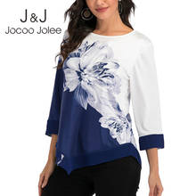 Jocoo Jolee Summer 3/4 Sleeve Casual Irregular Hem Block Color Tops and Blouse Summer Floral Print Chiffon Blouse Lady Shirt 2024 - buy cheap