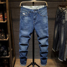 Модные эластичные джинсовые штаны цельные обтягивающие джинсы для мужчин повседневные джинсовые штаны мужские джинсы-карандаши прямые брюки большой размера плюс 46 2024 - купить недорого