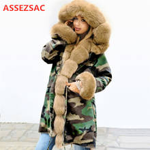 ASSEZSAC-abrigo grueso con capucha para mujer, chaqueta cálida con Cuello de piel de felpa de camuflaje, a la moda, Otoño e Invierno 2024 - compra barato