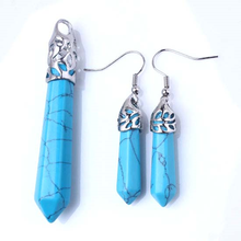 100-Unique Silver Plated Blue Turquoises Hexagonal Column Pendant Dangle Earrings Female Anniversary Gift Jewelry 2024 - buy cheap